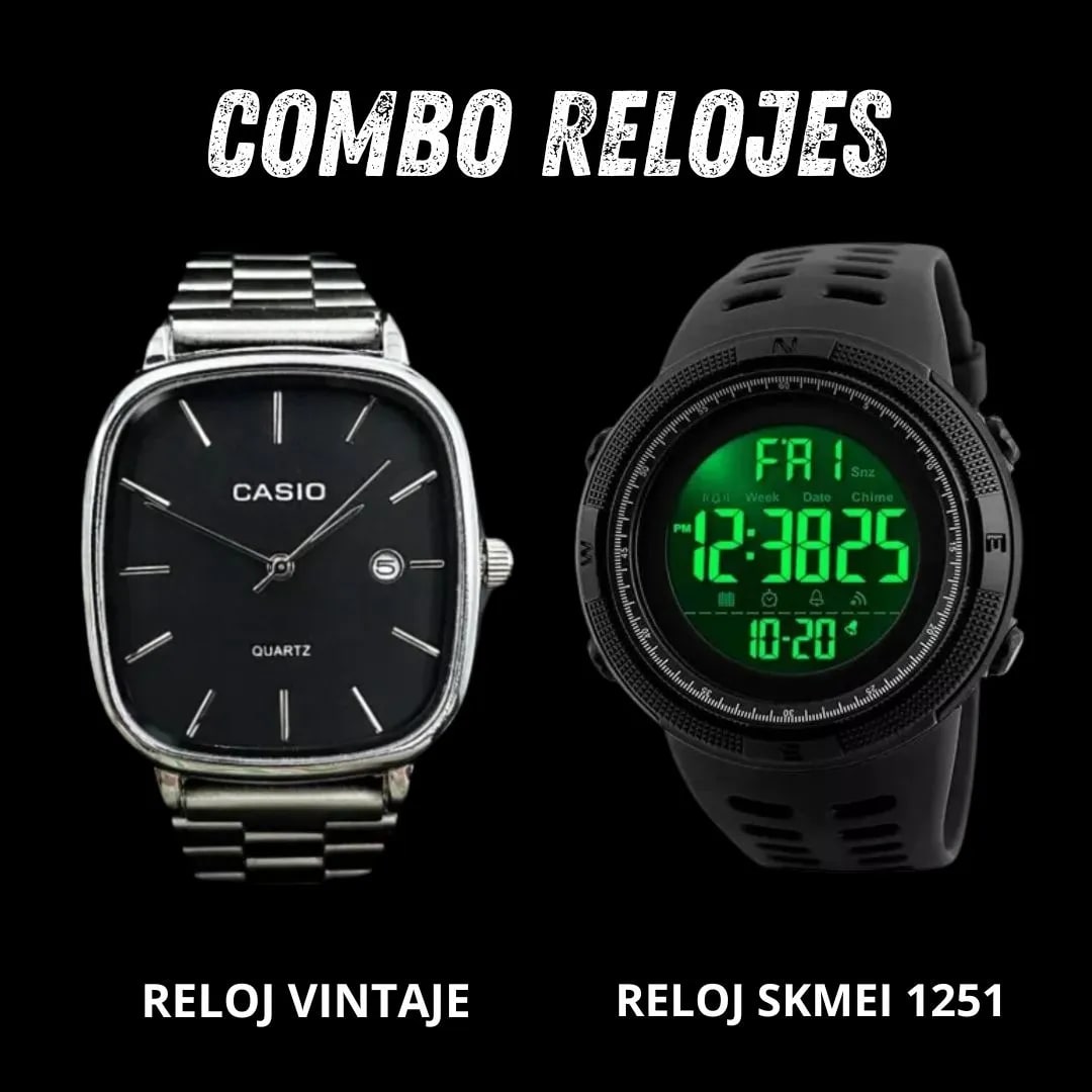 COMBO RELOJ VINTAGE + SKMEI 1251