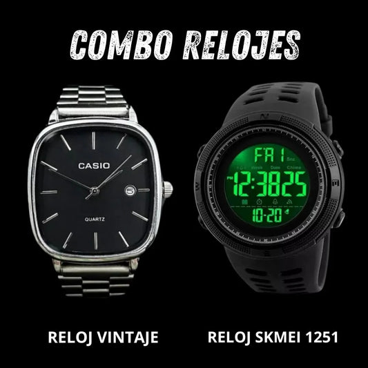 COMBO RELOJ VINTAGE + SKMEI 1251